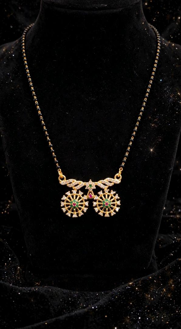 Traditional Gold-Plated Double Chakra Mangalsutra with AD Stones