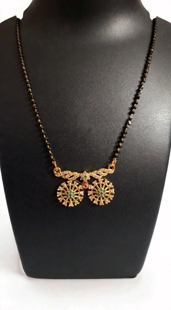 Traditional Gold-Plated Double Chakra Mangalsutra with AD Stones
