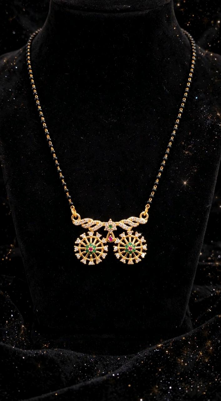 Traditional Gold-Plated Double Chakra Mangalsutra with AD Stones