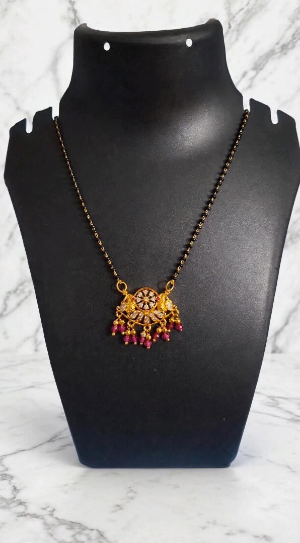Traditional Gold-Plated Mangalsutra with Pink Ruby Drops