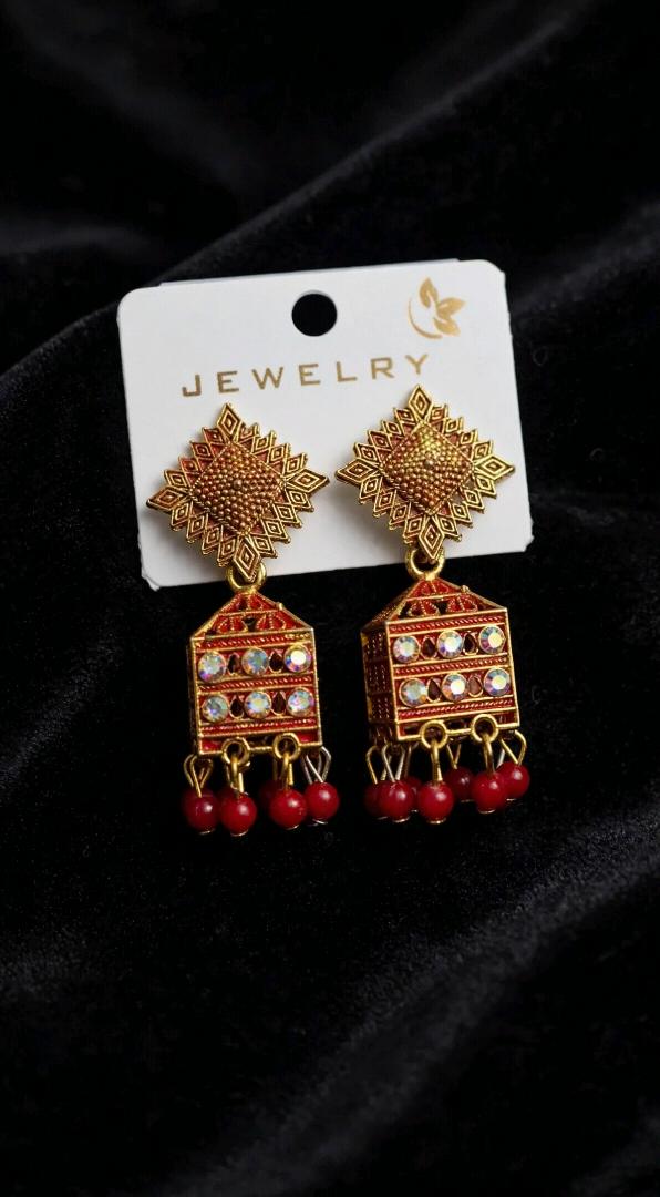 Traditional Gold Plated Red Jhumka