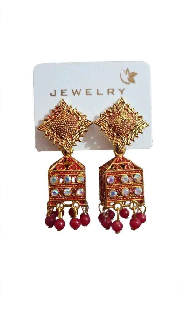 Traditional Gold Plated Red Jhumka